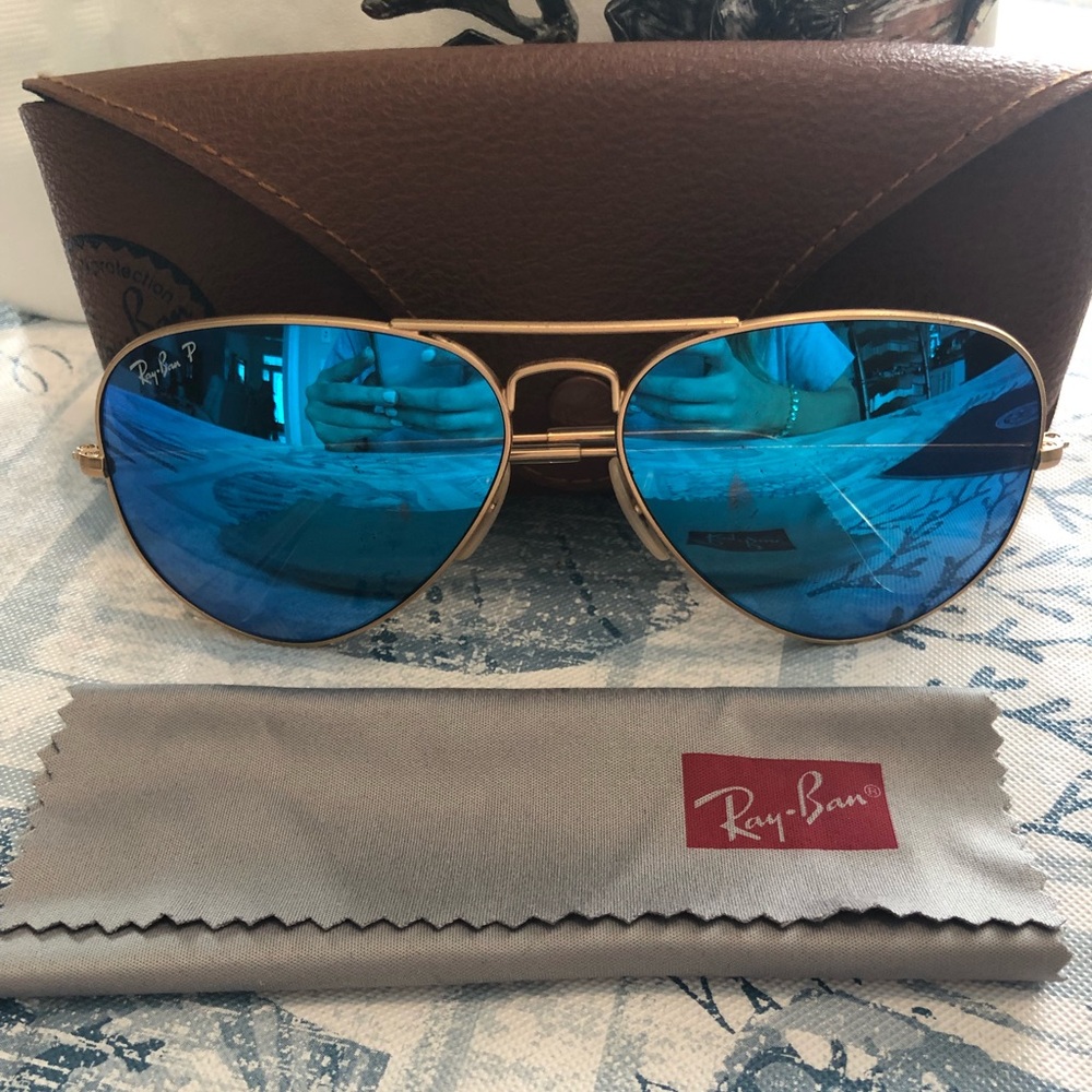 Polarized Blue Ray Ban Aviators with Flash Lenses